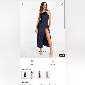 ASOS Design one shoulder midaxi dress in satin with drape back in navy